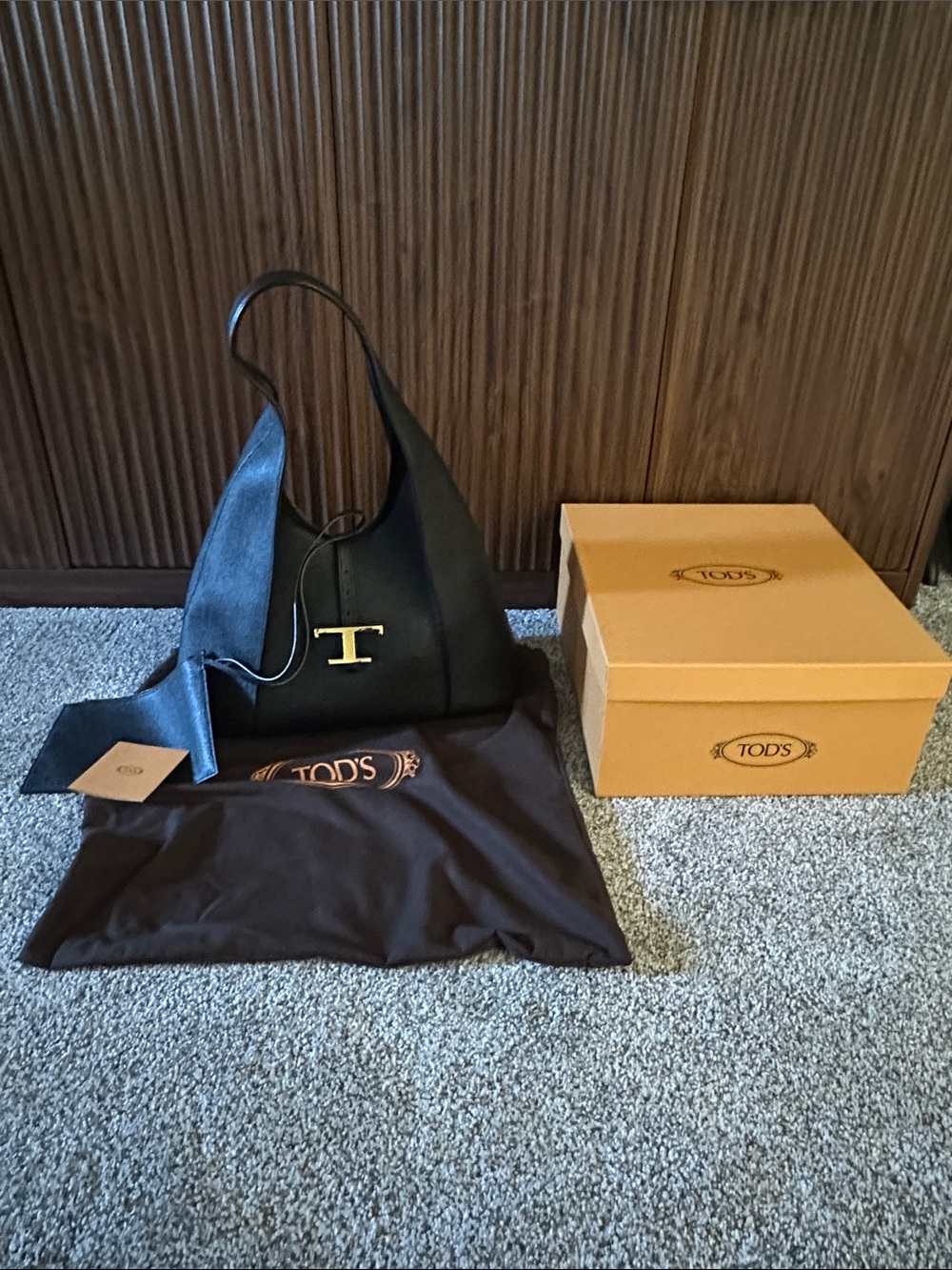 Tod's Black Leather Shoulder Hobo with Gold T Hardware
